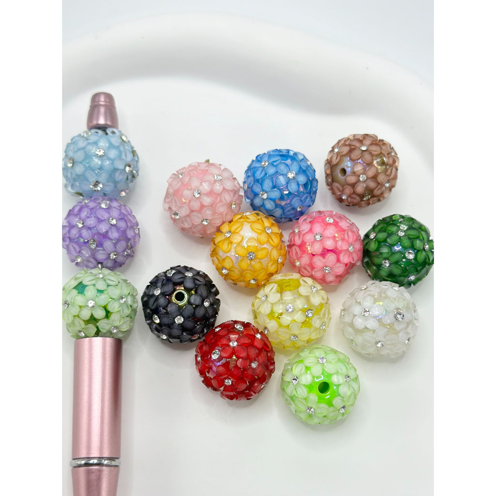 Small Flowers and Bumpy with Solid Color Acrylic Beads Clear Rhinestones, Random Mix, 20MM