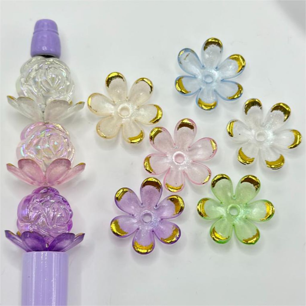 Translucent Flower Gold Stripe Acrylic Beads Random Mix Color, 20MM, Please Read Description