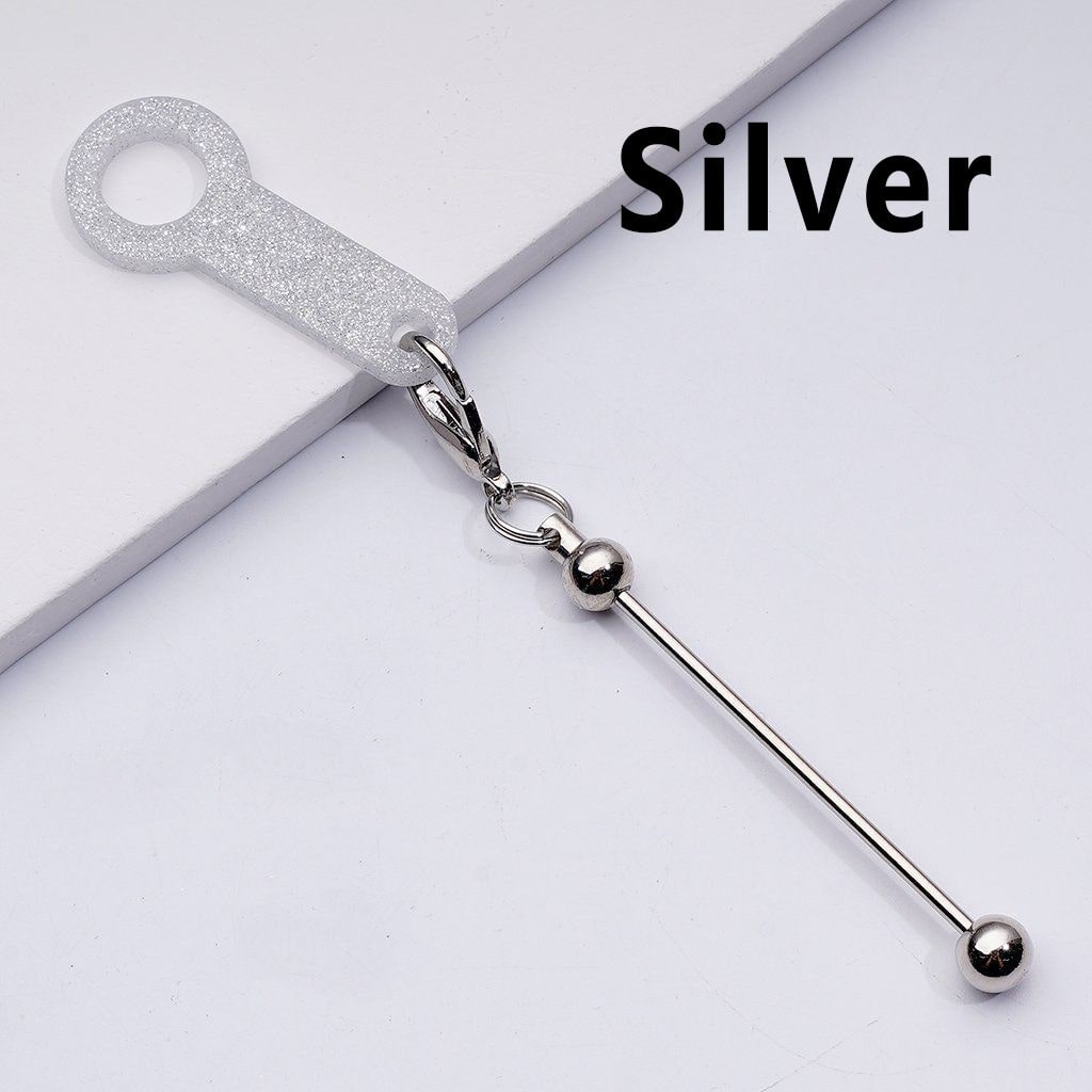DIY Beadable Keychain Bar Metal Straw Accessory in Solid Color, 116MM with Plastic Ring & Carabiner Clip