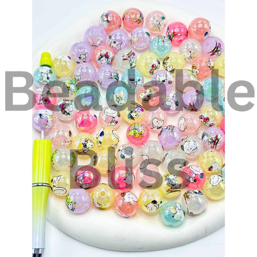 Adorable Candy Colored Puppy Round Beagle Dog Acrylic Beads 16mm