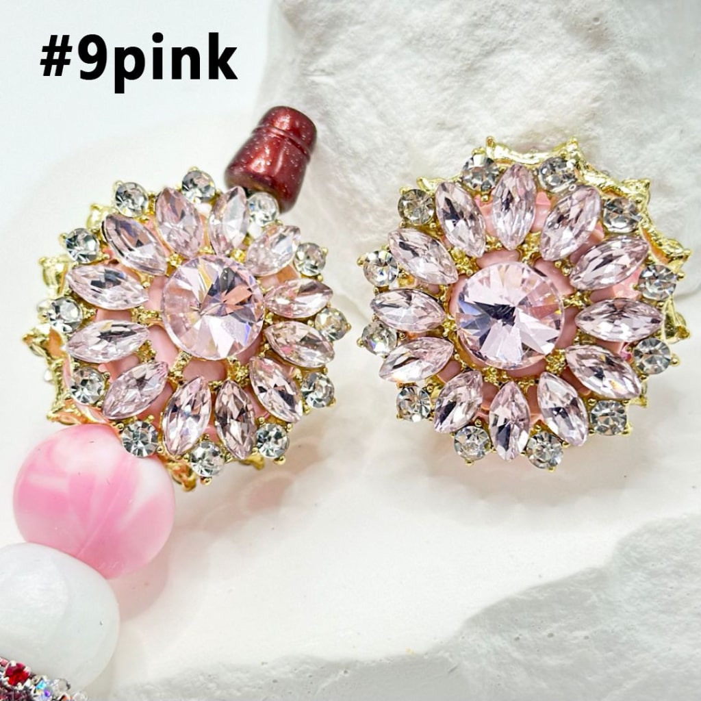 Bling Bling Exquisite Gold Alloy Sunflower with Shiny Multi-Color Rhinestones, Oval Pearls, and Clay Beads, Around 32MM