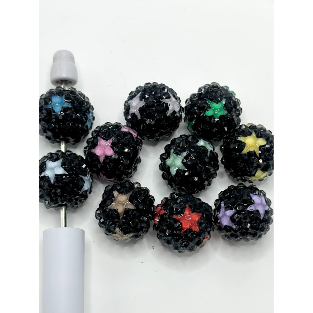 Clear Acrylic Rhinestone with Black Acrylic Beads and Small Stars, Random Mix, 18MM