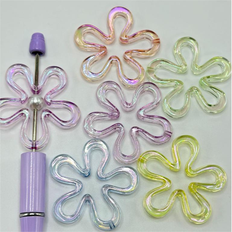 Various Colors Hollow Translucent Flowers with Five Petals Acrylic Beads, Random Mix Color, 44MM