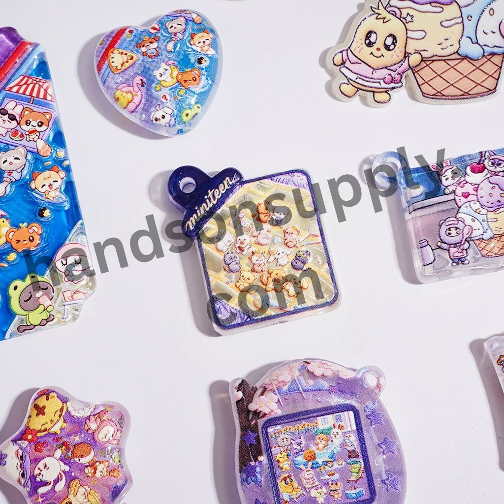 Sweet Korea Boy Group Cartoon Characters with Ice Cream & Dessert Party Designs, Acrylic Beads & Pendants, Random Mix