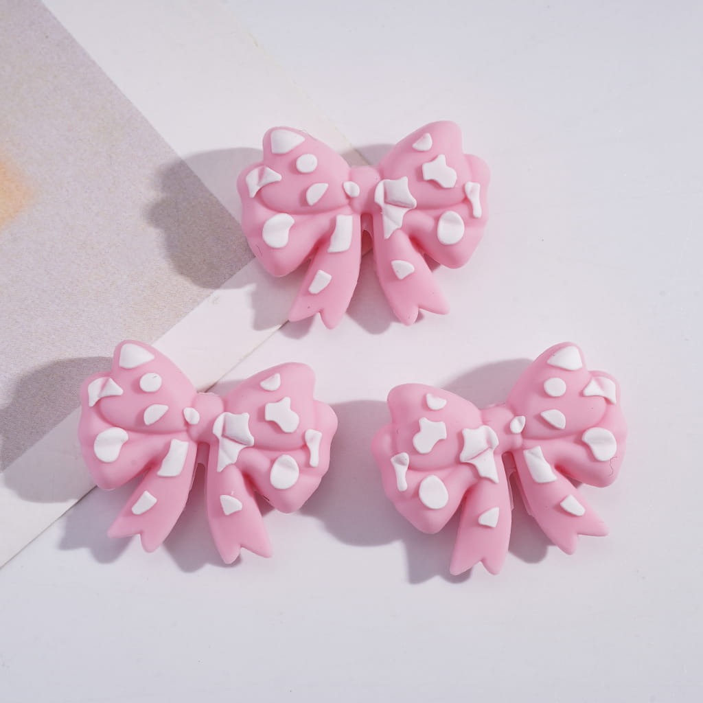 Cute Pink Bowtie with White Spots Silicone Focal Beads