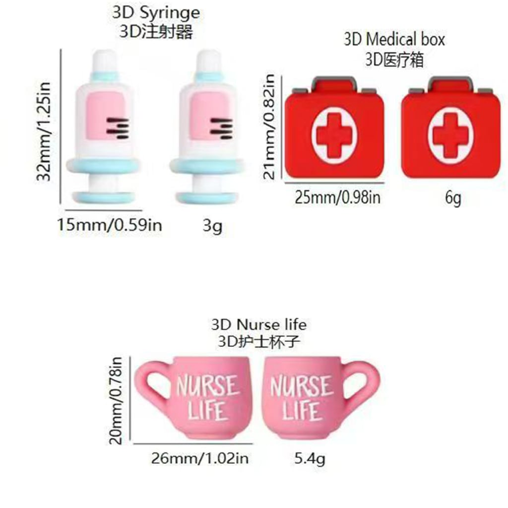 3D Syringe Nurse Life Cup Hospital Doctor Medical Box Silicone Focal Beads