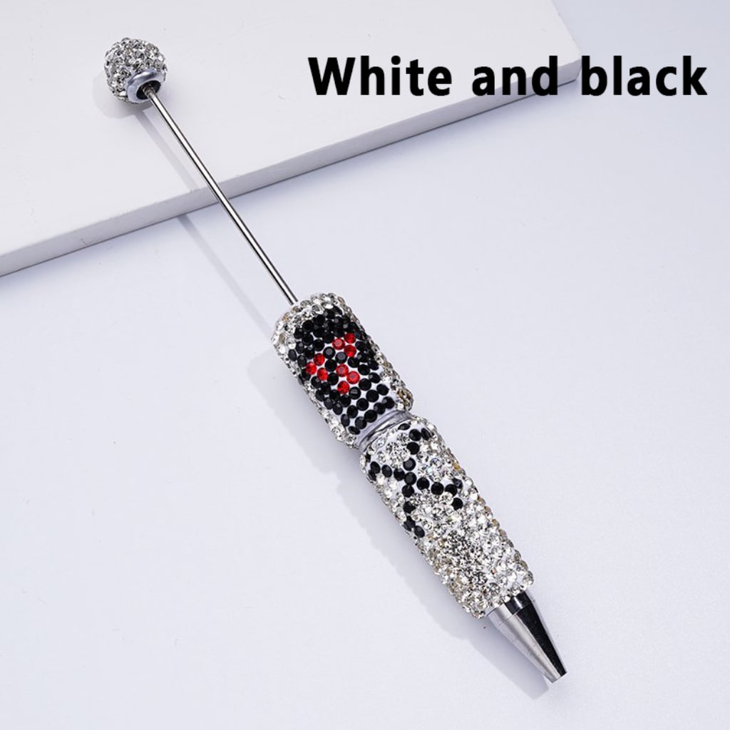 Skull Head Design Horror Skeleton Beadable Clay Pens with Colorful Rhinestones Covered the Entire Pen