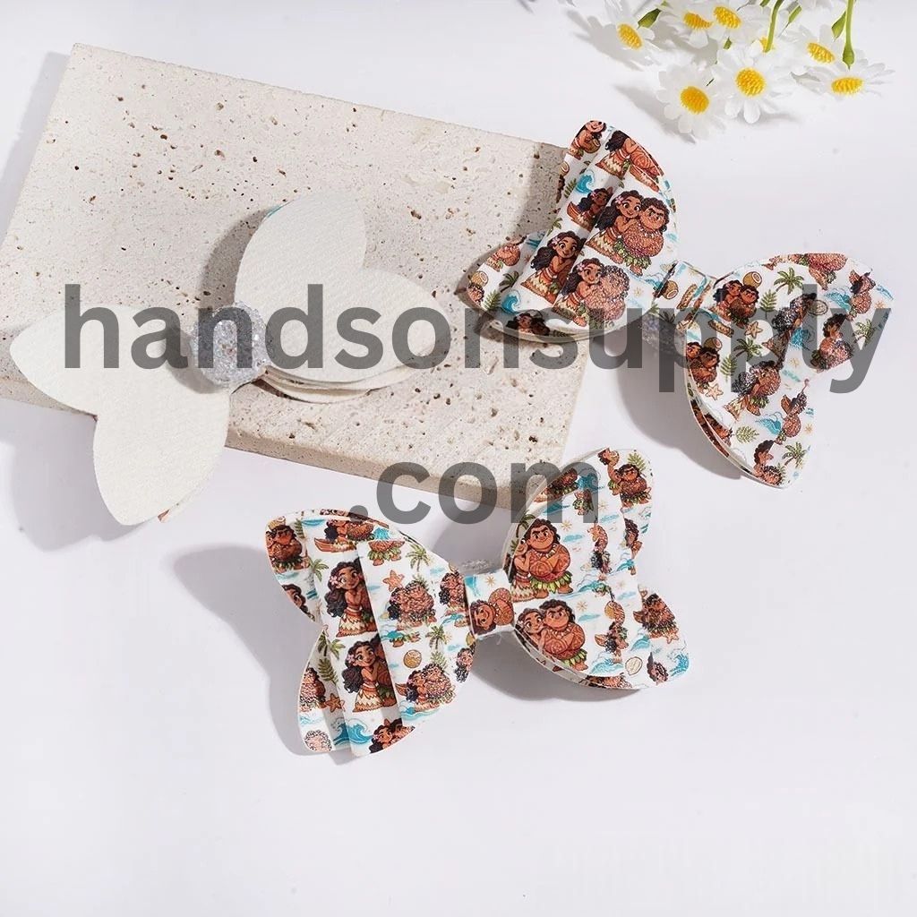 Playful Sea Navigator Adventure Characters Printed Fabric Bowtie with White Pearl, Sparkling Cone-Shaped AB Rhinestones & Clear Round Loop Sugar Beads, 56*91MM