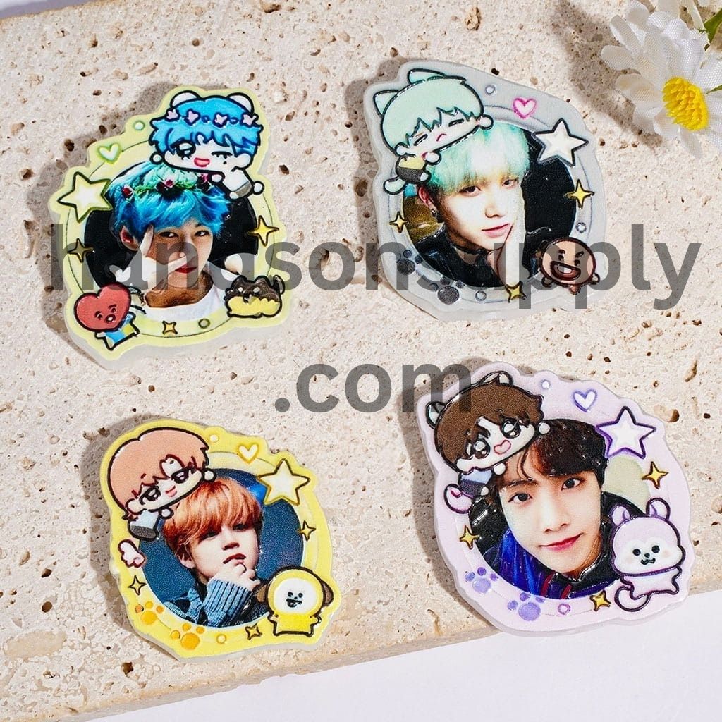 Korea Boy Group Image Series with Cartoon Character Acrylic Beads , Semi-Clear, Random Mix