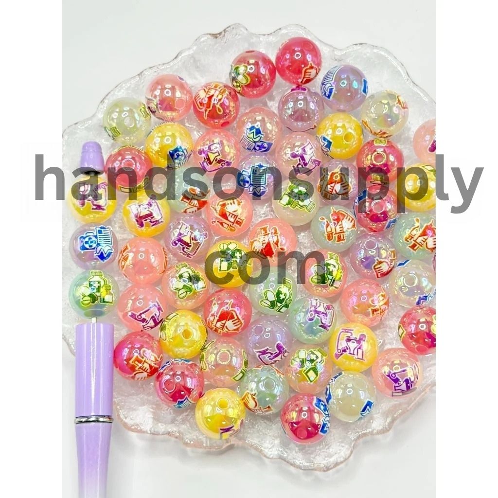 Round Hospital Doctor Health Care Jelly Color Acrylic Beads, Random Mix, 16MM