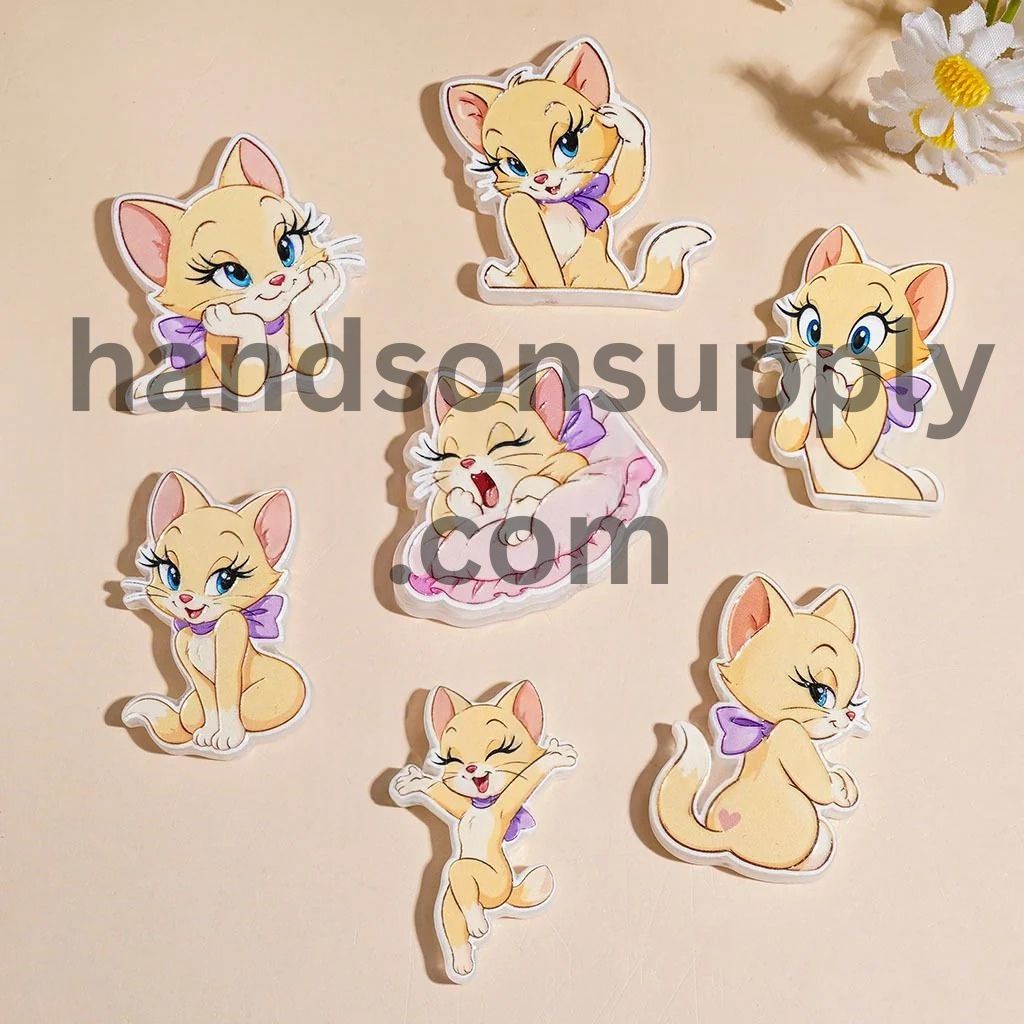 Stylish Cat Character Dressed with a Purple Bowtie Acrylic Beads, Random Mix