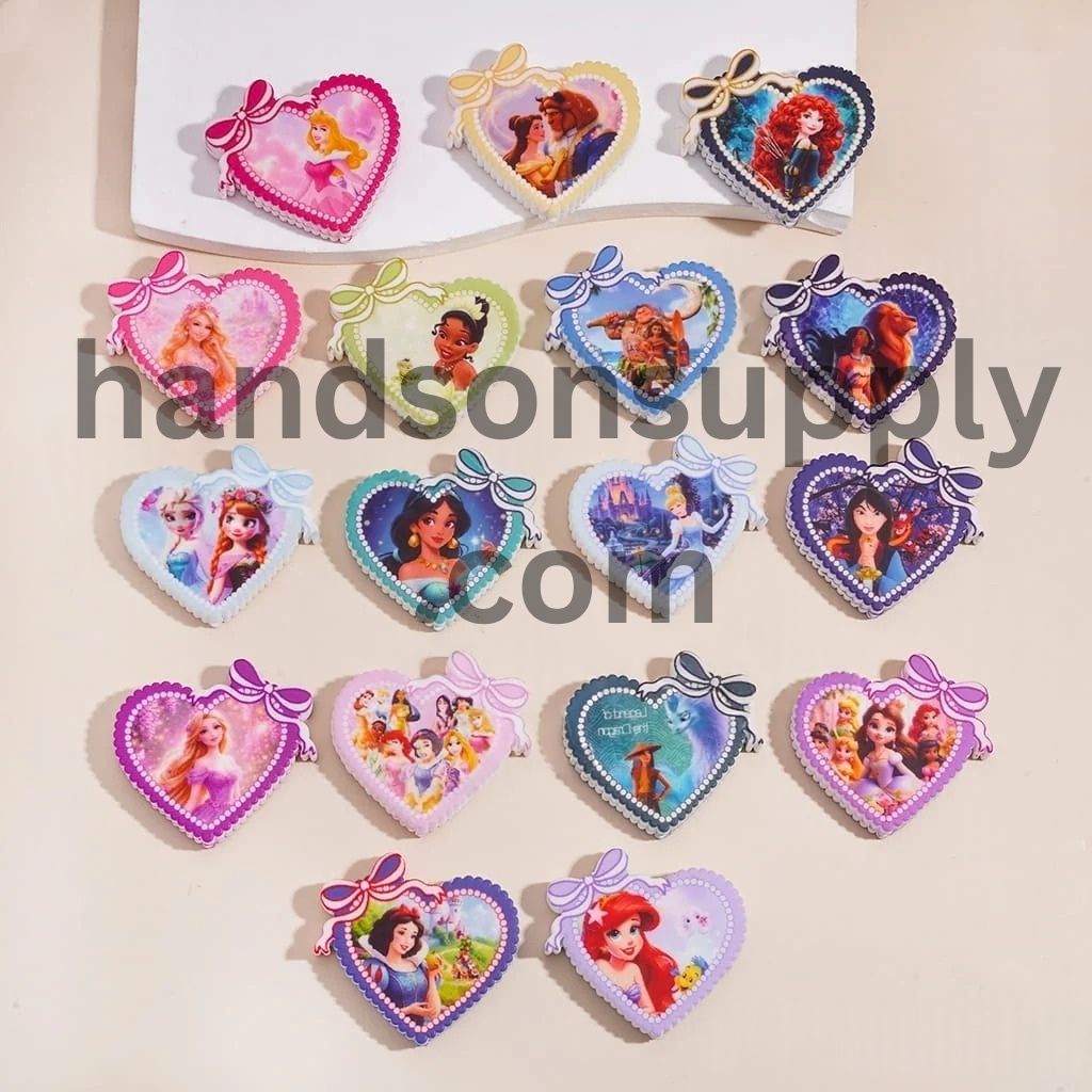 Adorable Princess Character Series with Bowtie and Heart-Shaped Silicone Focal Beads, 31*33MM, Multi-Color Random Mix