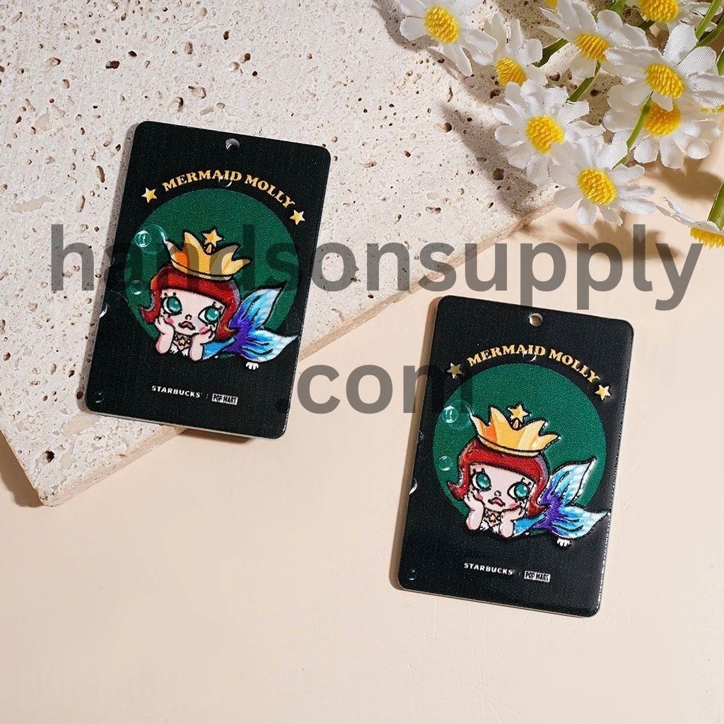 Adorable Crowned Mermaid Baby Girl Doll Character Flat Rectangle Shape Acrylic Pendants, 58*39MM