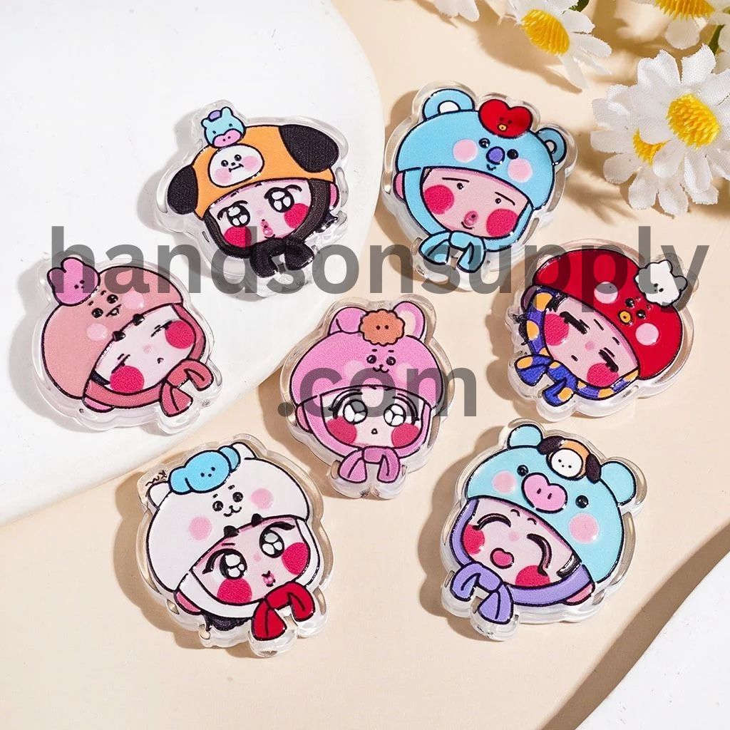 Cheerful Little Kid Characters with Cute Animal Hats Semi-Clear Acrylic Beads, Random Mix