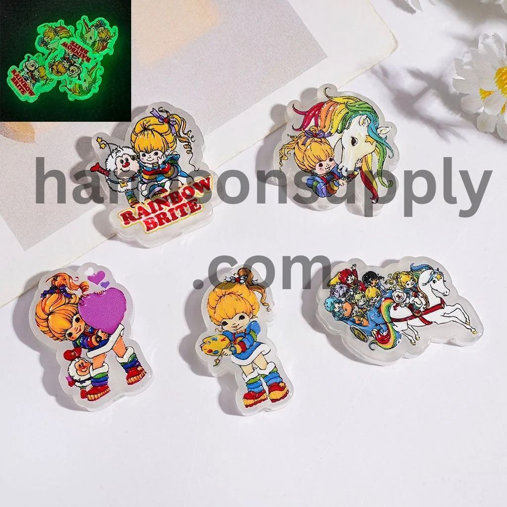 Luminous Whimsical Colorful Rainbow Horse & Girl Character Acrylic Beads, Assorted Shapes, Random Mix