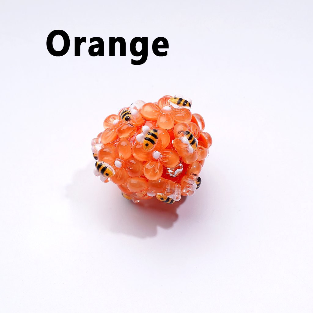 Mini Cute Flower and Bee Acrylic Beads with Clear Rhinestones, Solid Color, Round Shape, Approx. 20MM