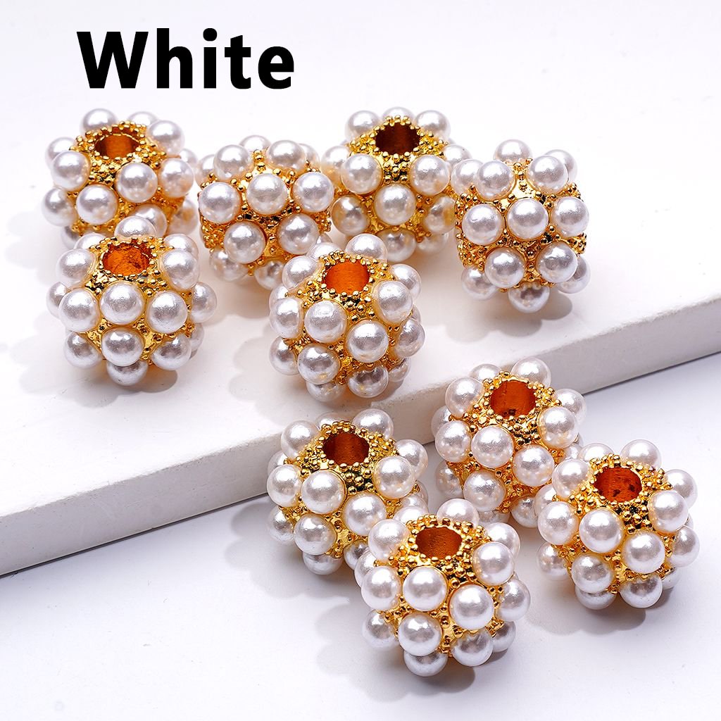 Silver & Gold Color Metal Beads Balls with Colorful Acrylic Pearls, Random Mix, 16MM