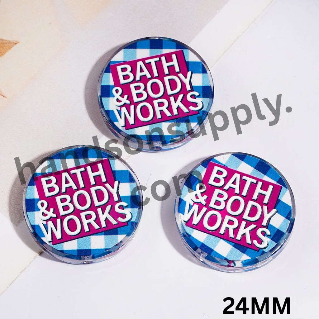 Cute Rose Pink Square & Blue White Plaid Home Fragrance Style Acrylic Beads, Flat Round Shape, 24MM