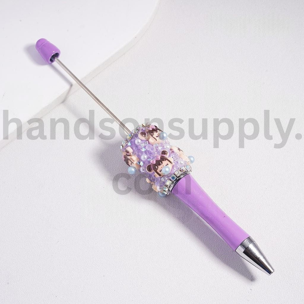 Mini World Moll Solid Color with White Pearls, AB & Cone Rhinestones Clay Pen Topper