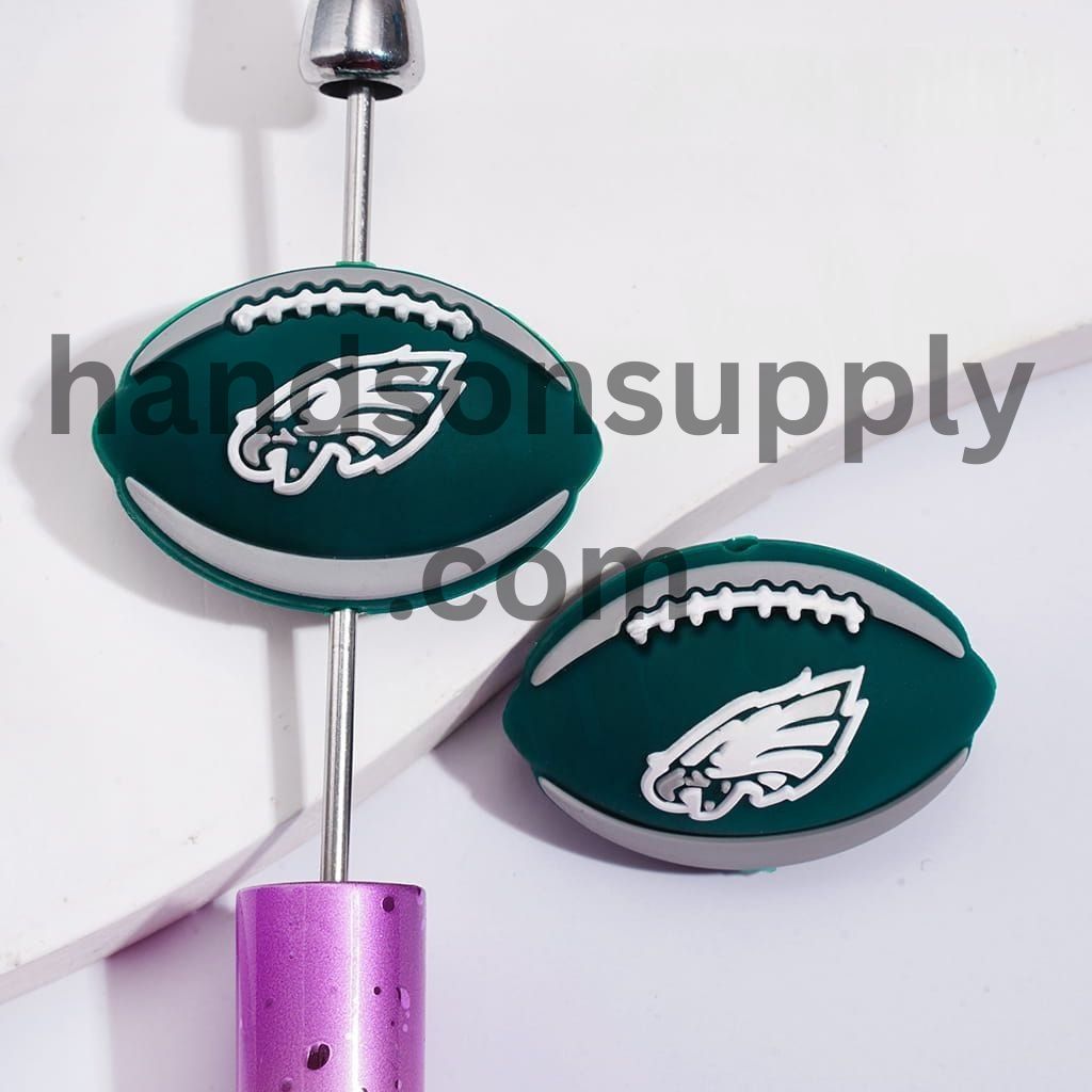 3D American Football Team Eagles Sports Theme Oval Shaped Silicone Focal Beads