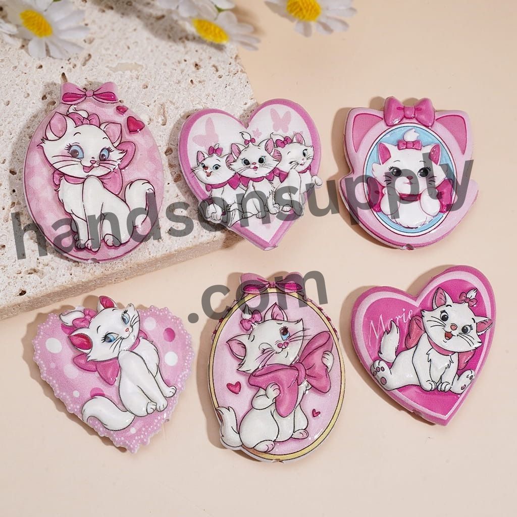 Adorable Concavo-Convex Pretty Kitten Character Pink Series Acrylic Beads Random Mix