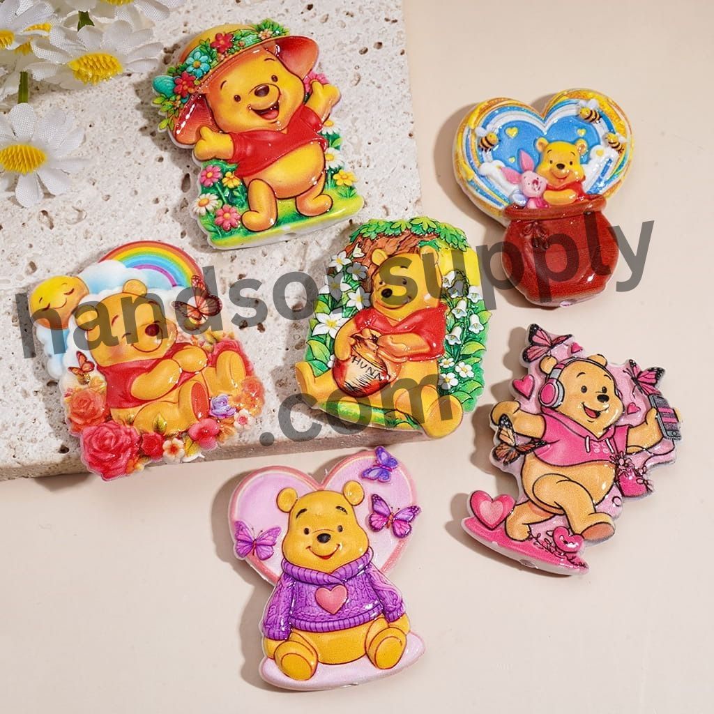 Adorable Honey Bear Cartoon Character in Various Styles, Concavo-Convex Design Acrylic Beads Random Mix