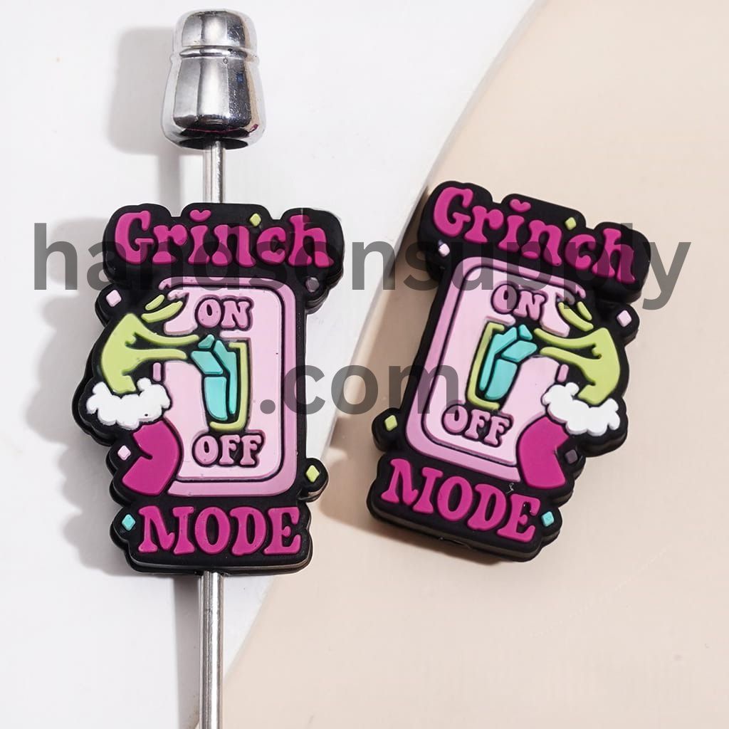 Cute Green Character Mode Switch Design with ON/OFF Text, Christmas Theme Silicone Focal Beads