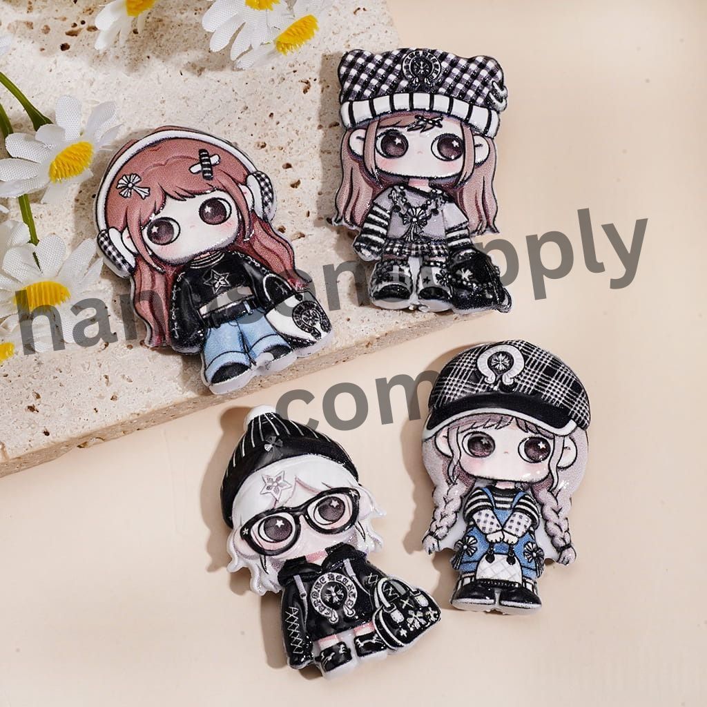 Cute Fashion Girl Character Series, Concave-Convex Style Acrylic Beads 45MM Random Mix