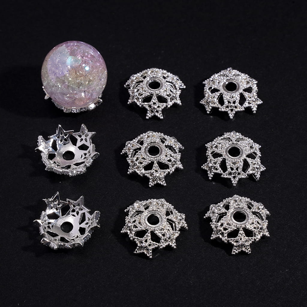 Silver Alloy Bead Caps Cage with Star (They Fit 16MM Beads)