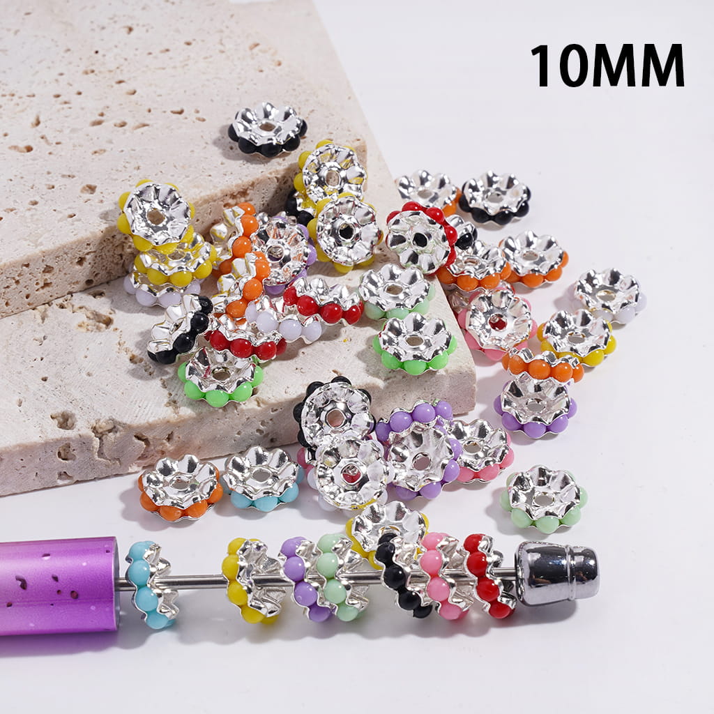 Wavy Spacer Silver Alloy Spacer Beads Solid Macaron Color Mini Balls, 10MM, Small Size, Random Mix