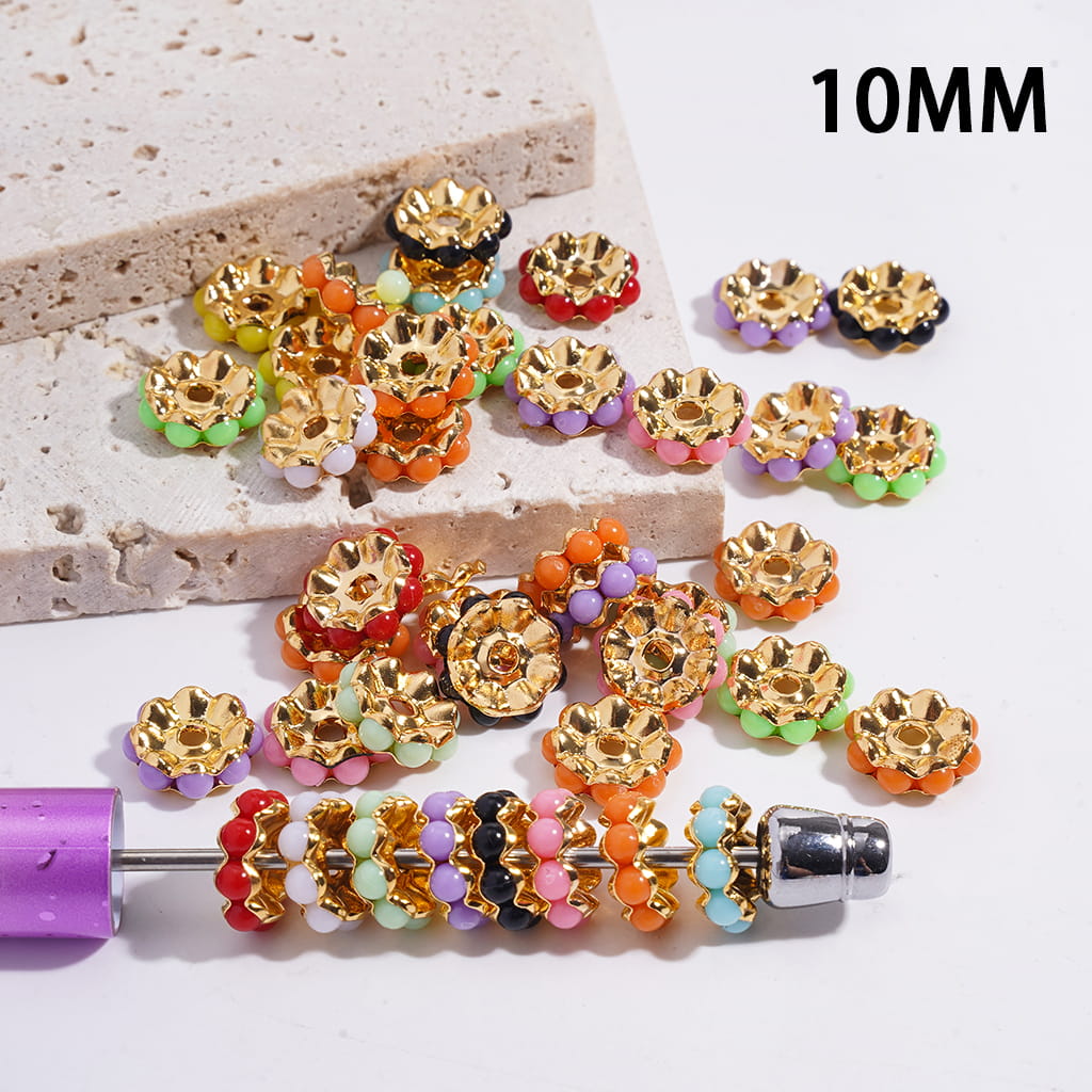 Gold Metal Wavy Shape Spacer Beads with Mini Balls Solid Color 10MM Random Mix