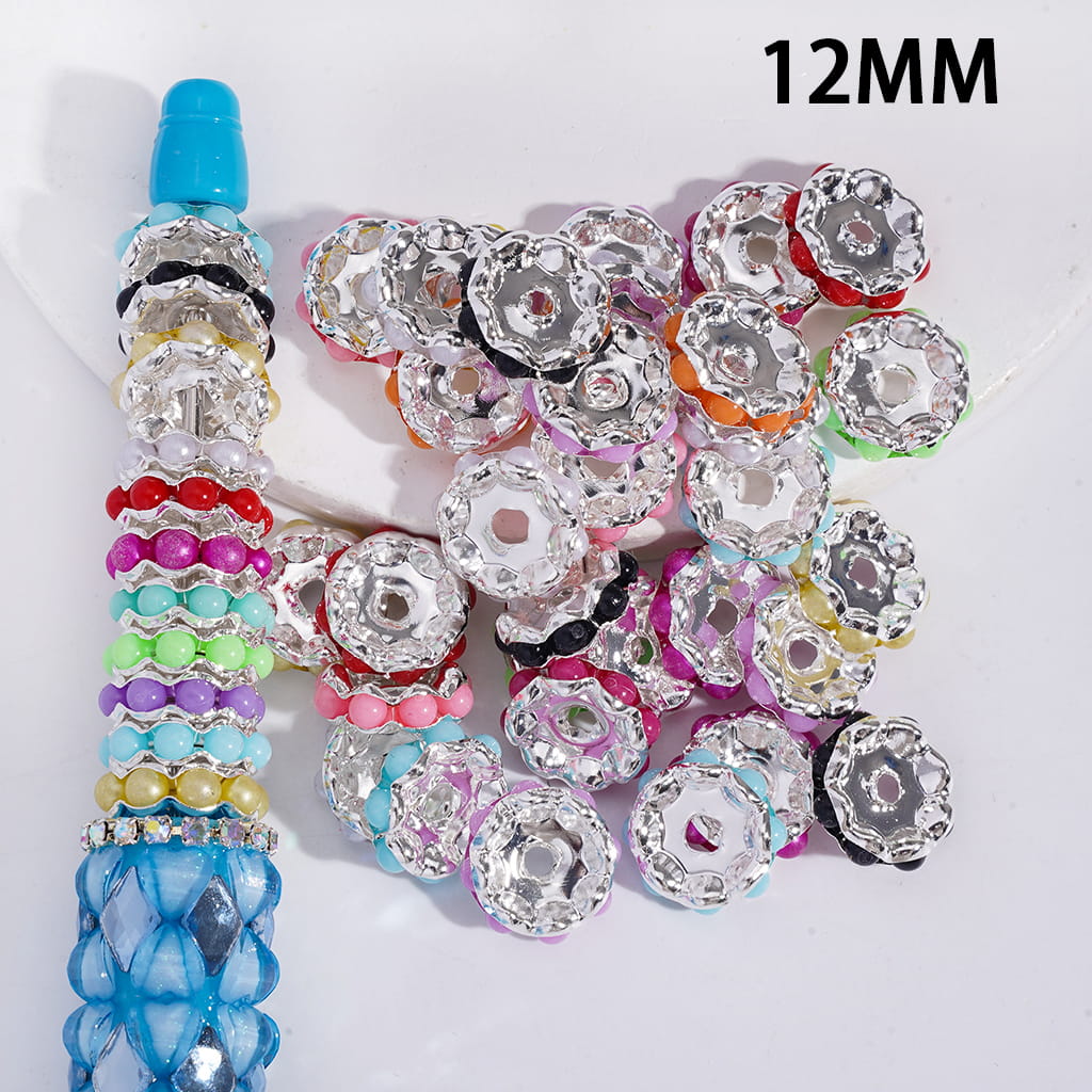 Wavy Alloy Spacer Beads with Solid Macaron Mini Balls 12MM Random Mix