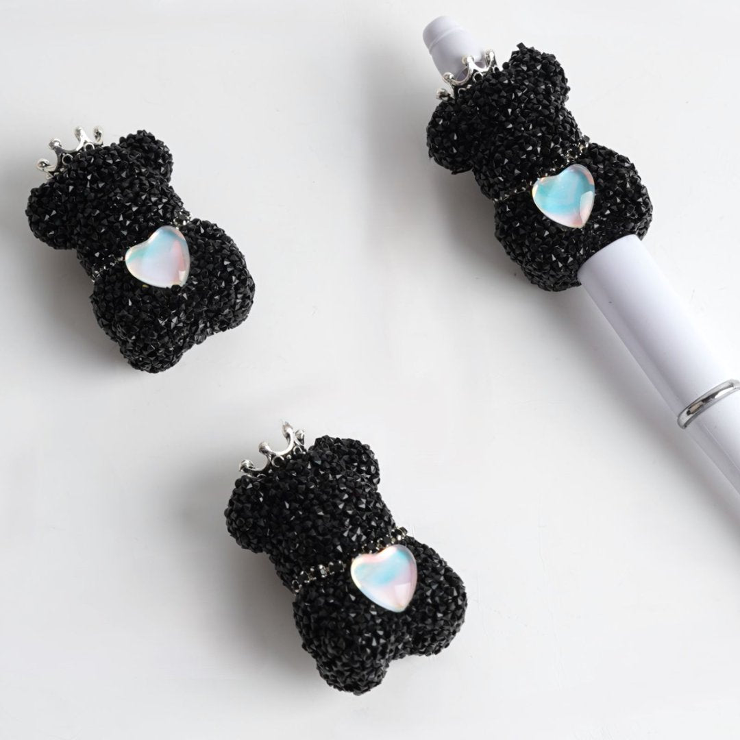 Bear with Acrylic Sugar Beads, Sparkling Rhinestones Chain, Heart, Crown, Random Mix