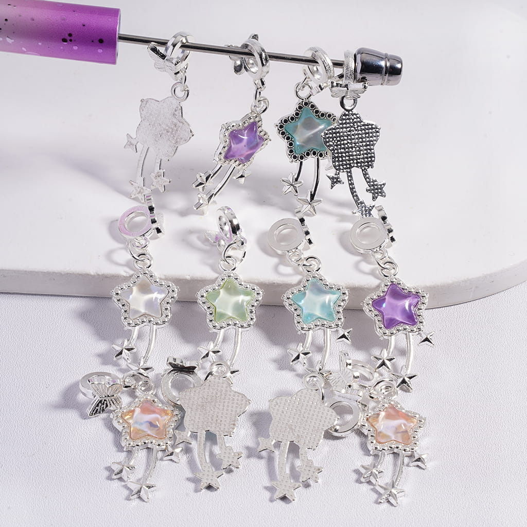 Multi-Color Butterfly Charm Pendant with Five-Pointed Star and Rhinestone Silver Alloy Bail Beads, Random Mix