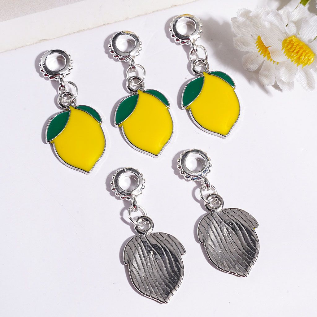 Alloy Bail Loop Beads with Hanging Charm Pendants Lemon, Jewelry Accessories