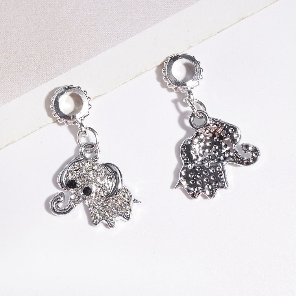 Elegant Silver Elephant with Sparkling Clear and Black Rhinestones Metal Bail Beads for Hanging Charms and Pendants