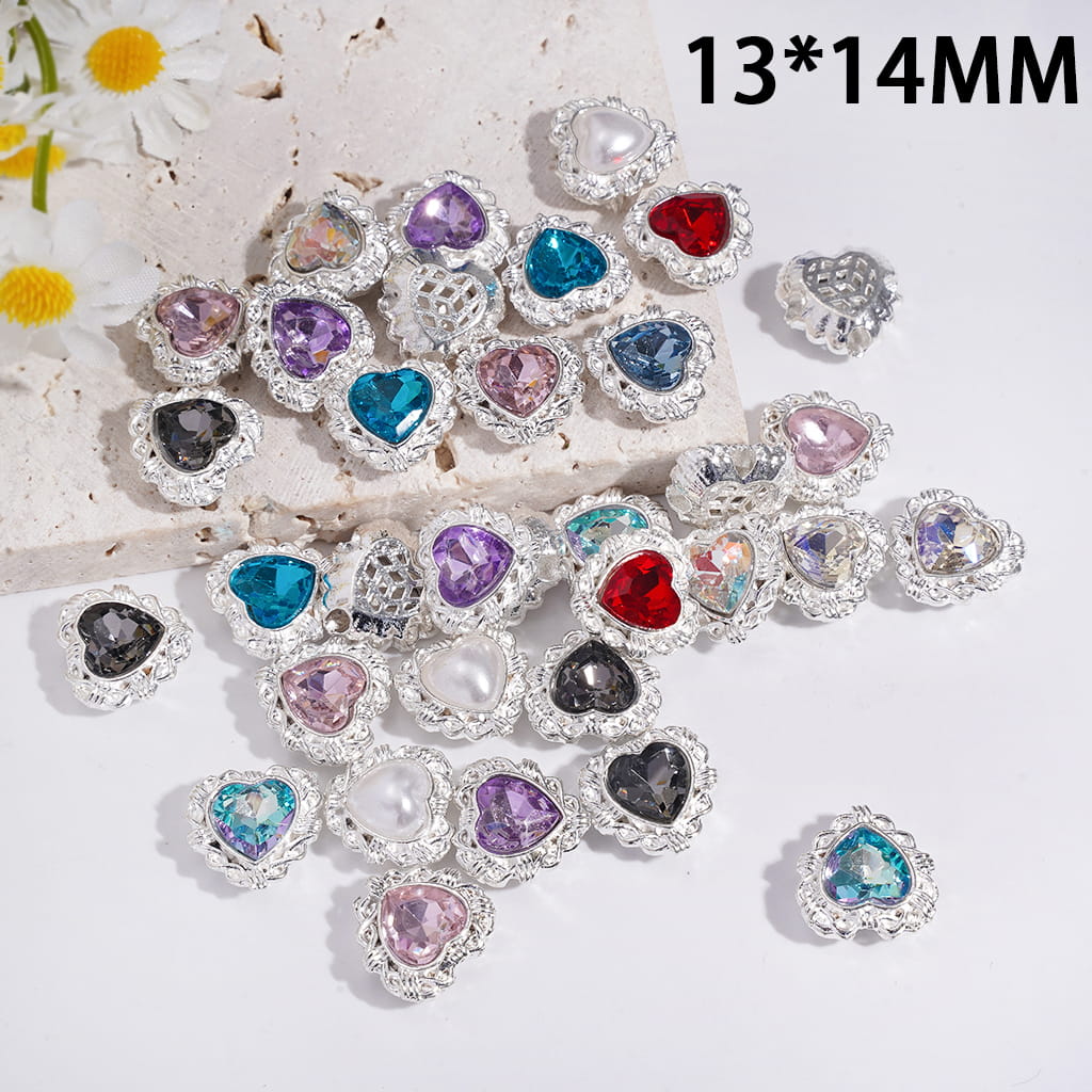 Alloy Heart Beads with Heart Shaped Rhinestone & Pearl, Hollow Web Design, 13×14mm Random Mix (It's a little hard to stick into the pen pole)