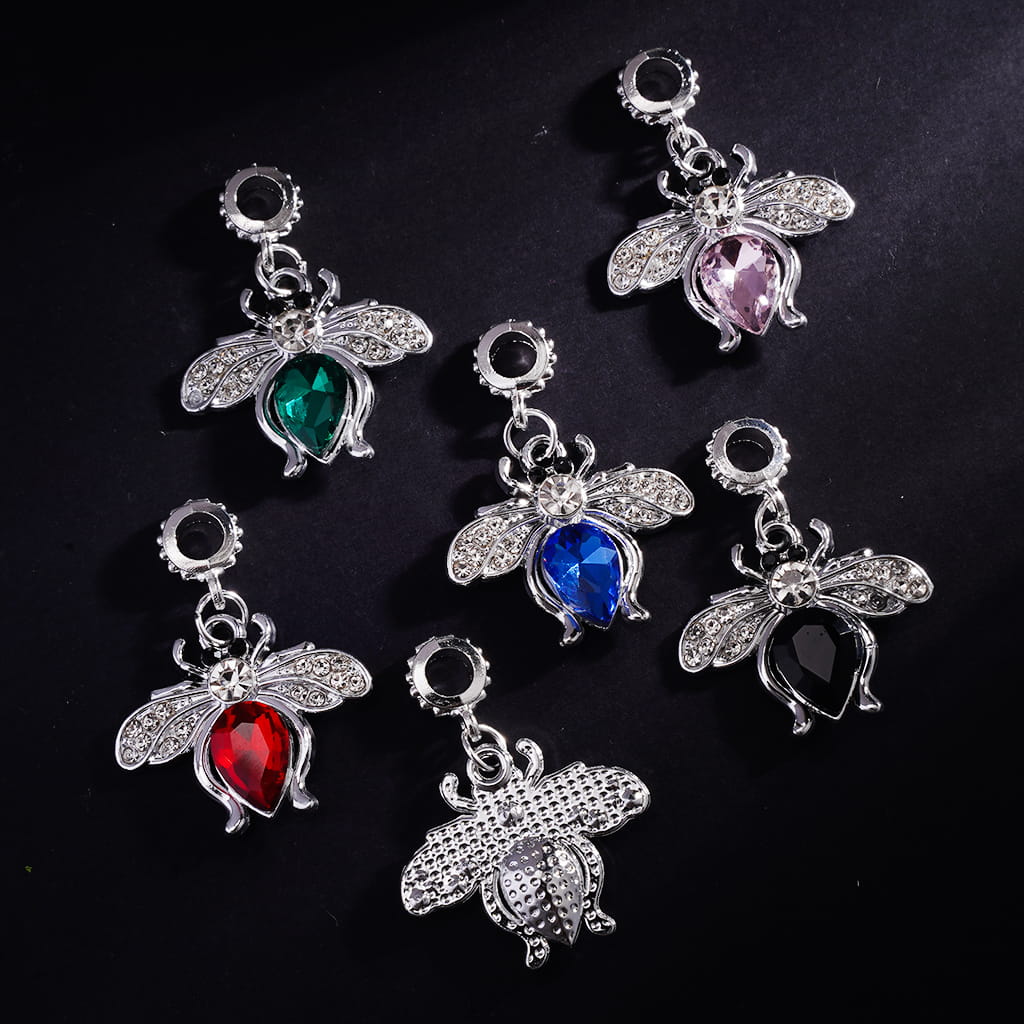 Silver Alloy Bail Jump Ring Beads with Vivid Honey Bee Rhinestone Charm Pendants & Jewelry Accessories Random Mix