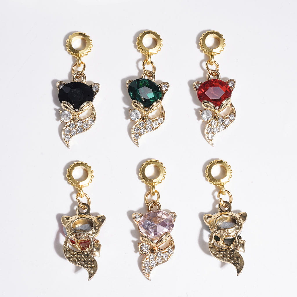 Gold Alloy Bail Loop Beads, Charm Pendants Fox with Clear and Oval Rhinestones, Jewelry Accessories, Multi-Color, Random Mix