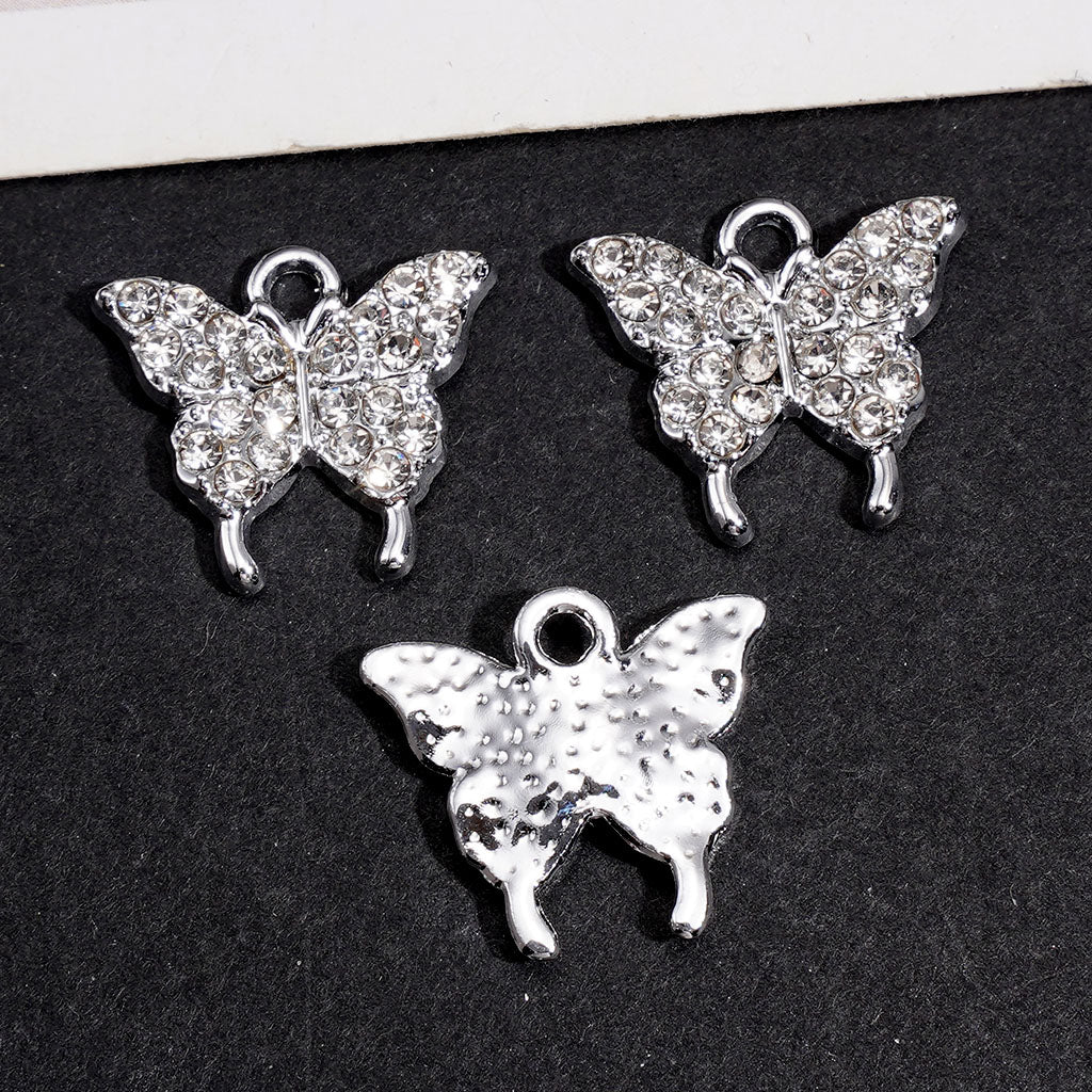 Butterfly with Clear Rhinestones, Silver Alloy Charm Pendant & Jewelry Accessories, Around 15*17MM