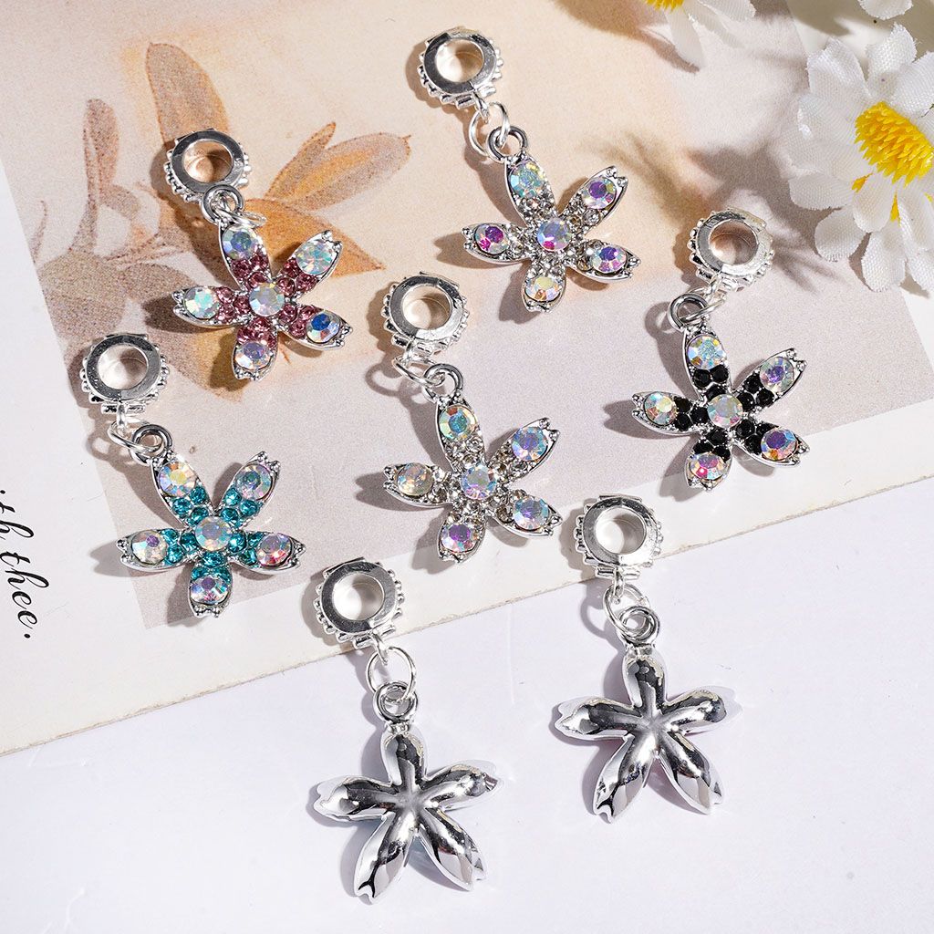 Alloy Bail Loop Beads, Charm Pendants Flower with Various Colors Rhinestones, Jewelry Accessories, Multi-Color, Random Mix