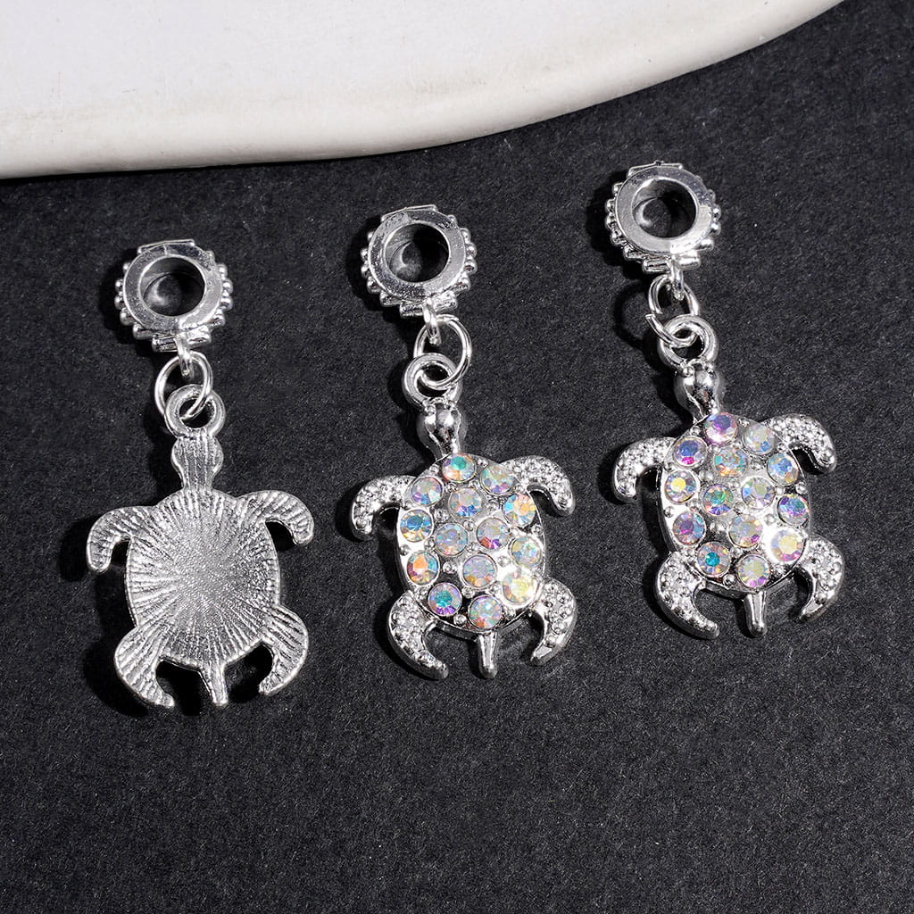 Charming Turtle Design with Sparkling AB Rhinestones Silver Alloy Bail Loop Beads for Hanging Charms or Pendants