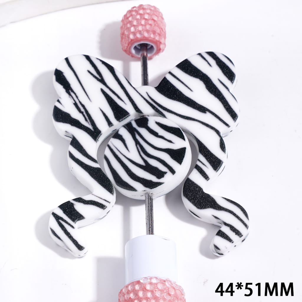 Black and White Striped Design Flat Round Pieces with Bowtie-Shaped Silicone Focal Beads, 44*51MM
