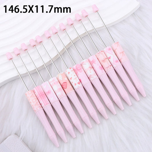 Cute Bowknots & Hearts, Pink Color Series, DIY Beadable Pen 147mm