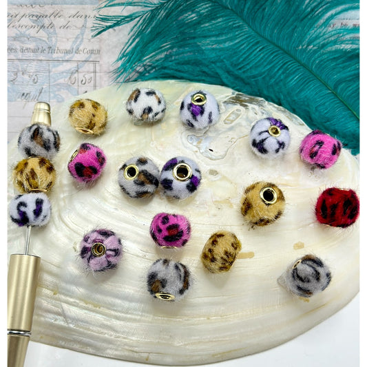 Cute Pom Pom Fluffy Solid Color Hard Beads with Jaguar Printed