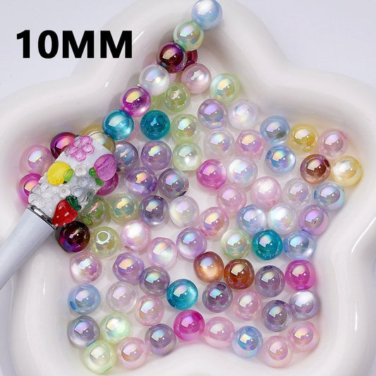 UV Coating Featuring Shiny Cat Eye Style Round Acrylic Waist Beads for Jewelry Making 10MM, Random Mix