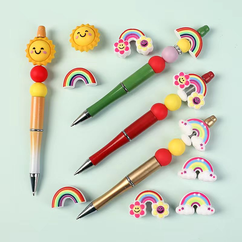 3D Cute Rainbow Yellow SunFlower with Smile Silicone Focal Beads  Random Mix