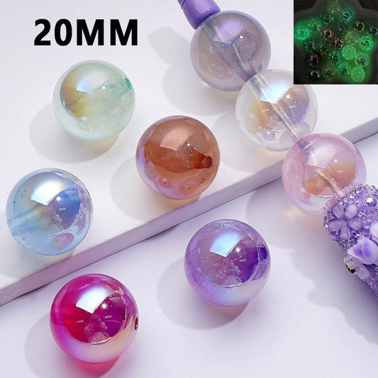 Round Acrylic Beads with UV Coating and Luminous Glitter Galaxy Finish 20MM