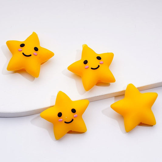 3D Adorable Yellow Five-Pointed Star with Smiling Face Silicone Focal Beads