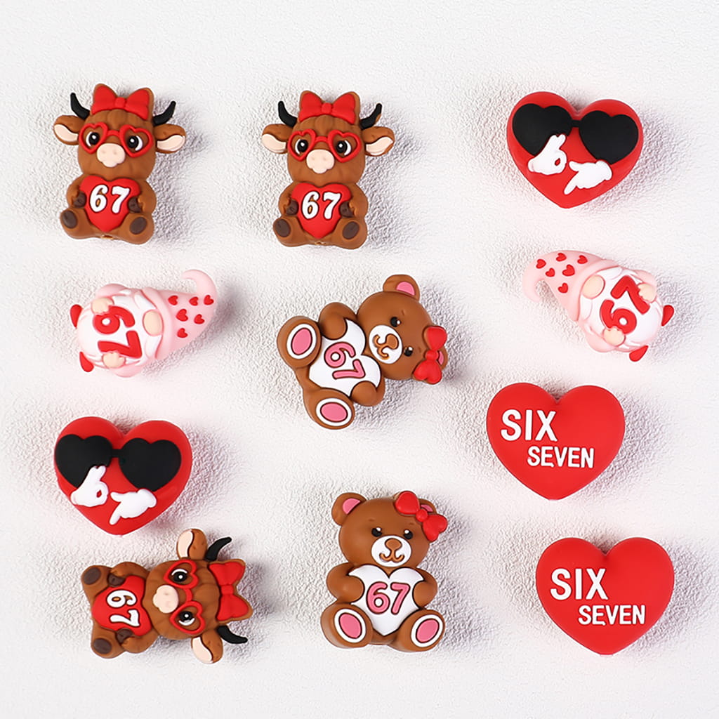 3D Animal Gnome Heart Shape Silicone Focal Beads with Number 67